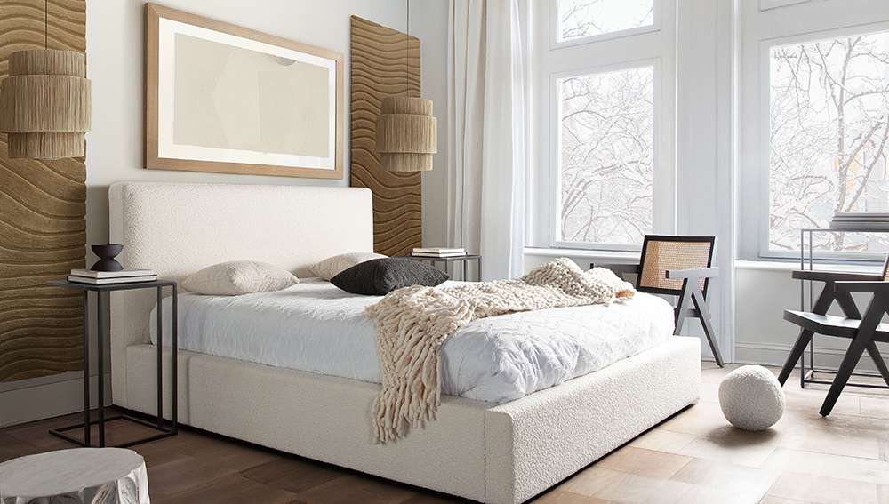 Diamond Sofa - Cloud 43in Low Profile Eastern King Bed in Ivory Boucle Fabric - CLOUDEKBEDIV veiw 5