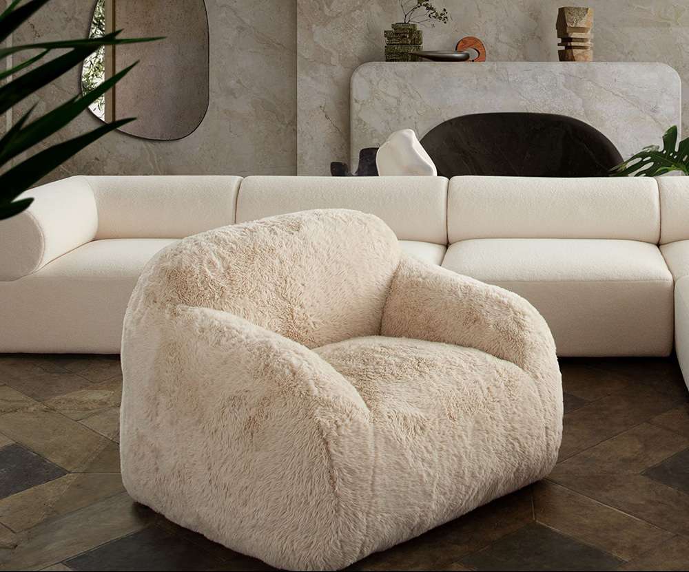 Diamond Sofa - Dawson Accent Chair in Yak Sand Natural Faux Fur - DAWSONCHNA veiw 8