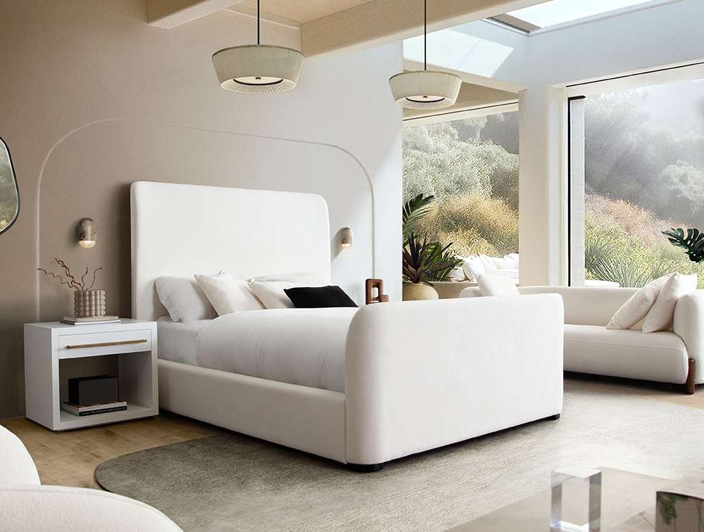 Diamond Sofa - Eve Queen Bed in Elite Ivory Fabric w/ Contoured Headboard & Footboard - EVEIVQUBED veiw 12