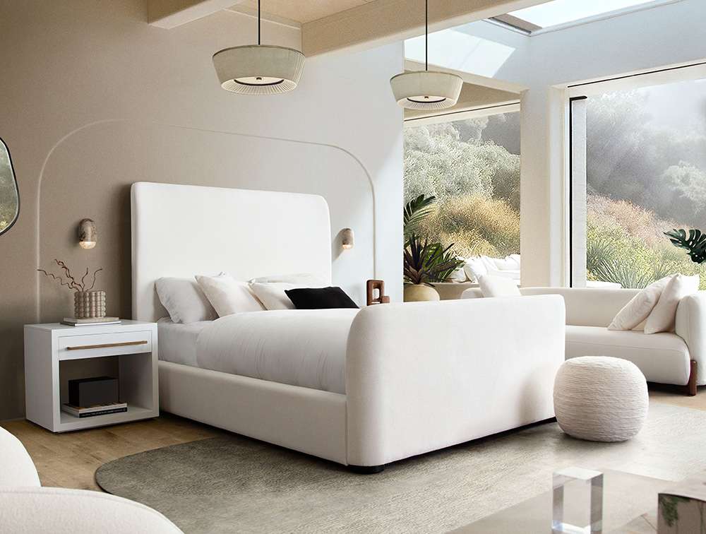 Diamond Sofa - Eve Queen Bed in Elite Ivory Fabric w/ Contoured Headboard & Footboard - EVEIVQUBED veiw 13