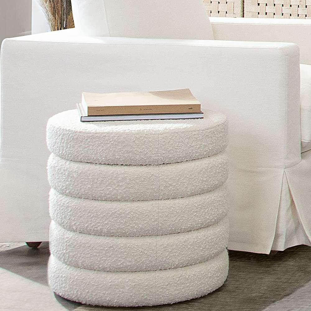 Diamond Sofa - Helix Round Accent Ottoman in Ivory Boucle fabric - HELIXOTIV veiw 5