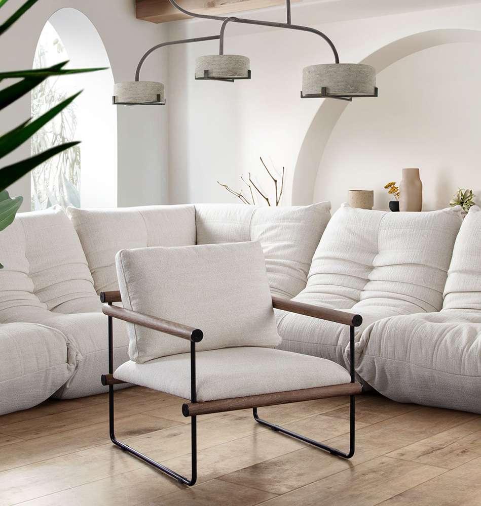 Diamond Sofa - Liam Accent Chair in Cream Fabric w/ Metal Frame & Wood Arm - LIAMCHCM veiw 10