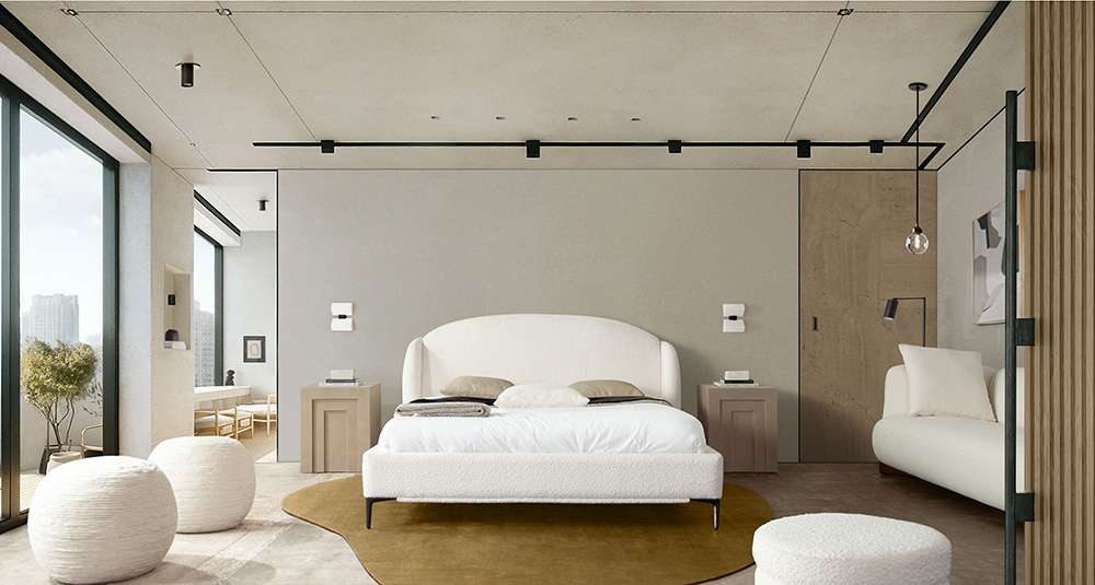 Diamond Sofa - Path Low Profile Eastern King Bed in Oslo Ivory Fabric w/ Contoured Headboard and Black Metal Leg - PATHWHEKBED veiw 11