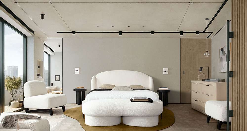 Diamond Sofa - Path Low Profile Eastern King Bed in Oslo Ivory Fabric w/ Contoured Headboard and Black Metal Leg - PATHWHEKBED veiw 13