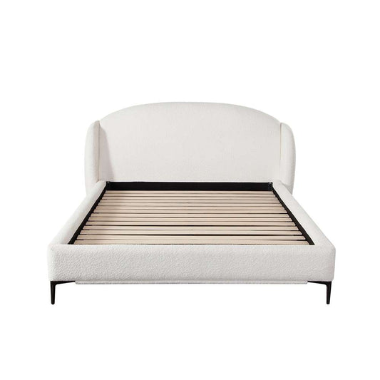 Diamond Sofa - Path Low Profile Queen Bed in Oslo Ivory Fabric w/ Contoured Headboard and Black Metal Leg - PATHWHQUBED veiw 1