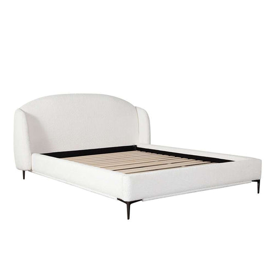 Diamond Sofa - Path Low Profile Queen Bed in Oslo Ivory Fabric w/ Contoured Headboard and Black Metal Leg - PATHWHQUBED veiw 2