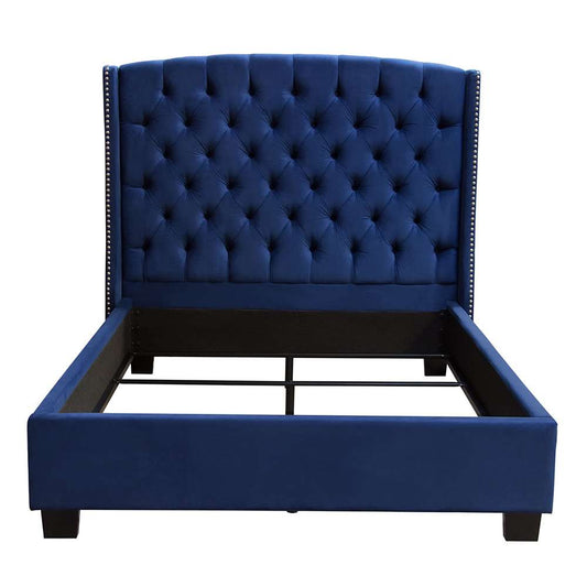 Diamond Sofa - Majestic Queen Tufted Bed in Royal Navy Velvet with Nail Head Wing Accents - MAJESTICQUBEDNB_CLOSEOUT veiw 1