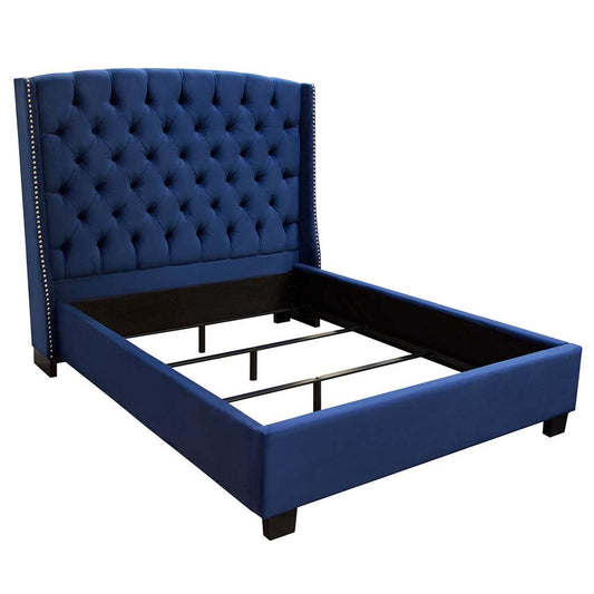 Diamond Sofa - Majestic Queen Tufted Bed in Royal Navy Velvet with Nail Head Wing Accents - MAJESTICQUBEDNB_CLOSEOUT veiw 2