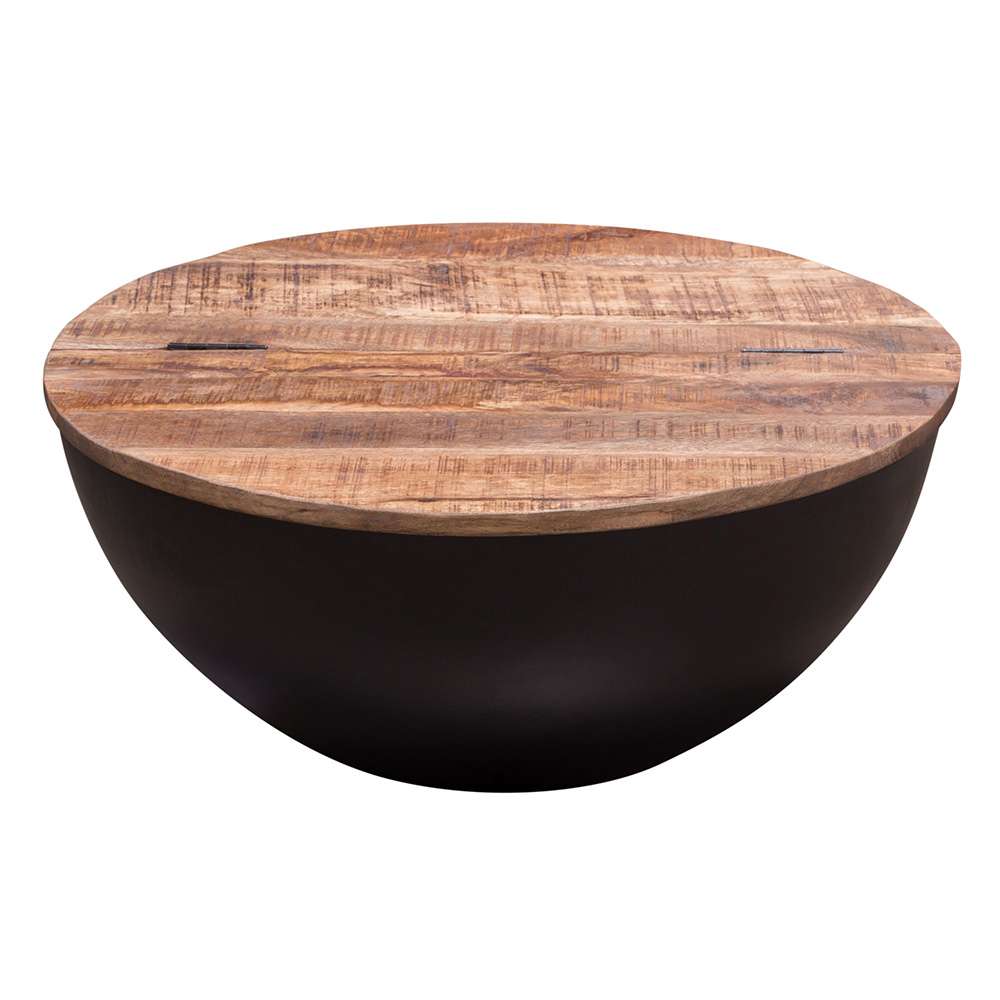 Diamond Sofa - Salem Round Drum Storage Cocktail Table w/ Natural Mango Wood Top & Metal Base - SALEMCTNABL_CLOSEOUT veiw 1