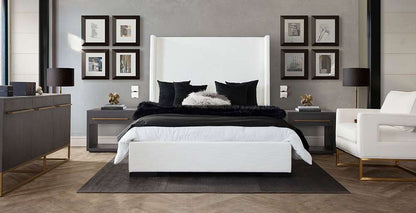 Diamond Sofa - Seattle Queen Bed with Vintage Wing in White Linen - SEATTLEWHQUBED veiw 3