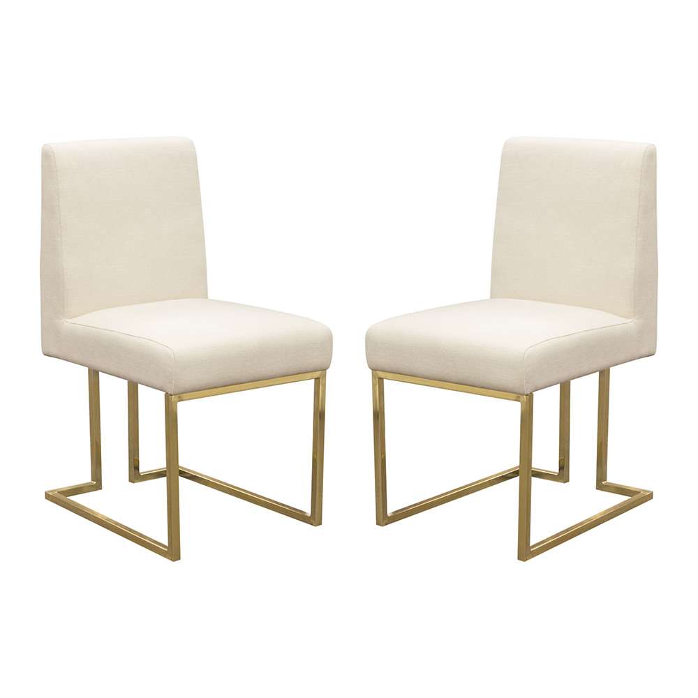 Diamond Sofa -  Skyline Dining Chairs in Cream Fabric w/ Polished Gold Metal Frame (Set of 2) - SKYLINEDCCM2PK veiw 1