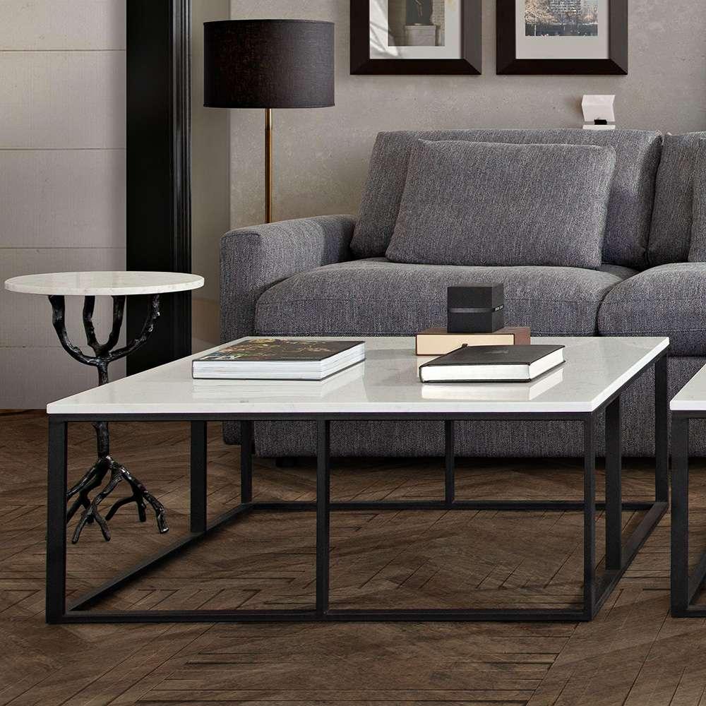 Diamond Sofa - Surface Square Cocktail Table w/ Engineered Marble Top & Black Powder Coated Metal Base - SURFACECTMA veiw 4