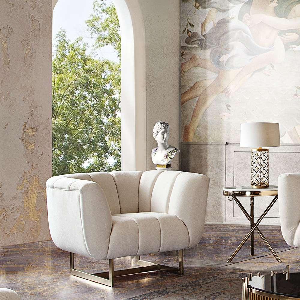 Diamond Sofa - Venus Cream Fabric Chair w/ Contrasting Pillows & Gold Finished Metal Base - VENUSCHCM veiw 5