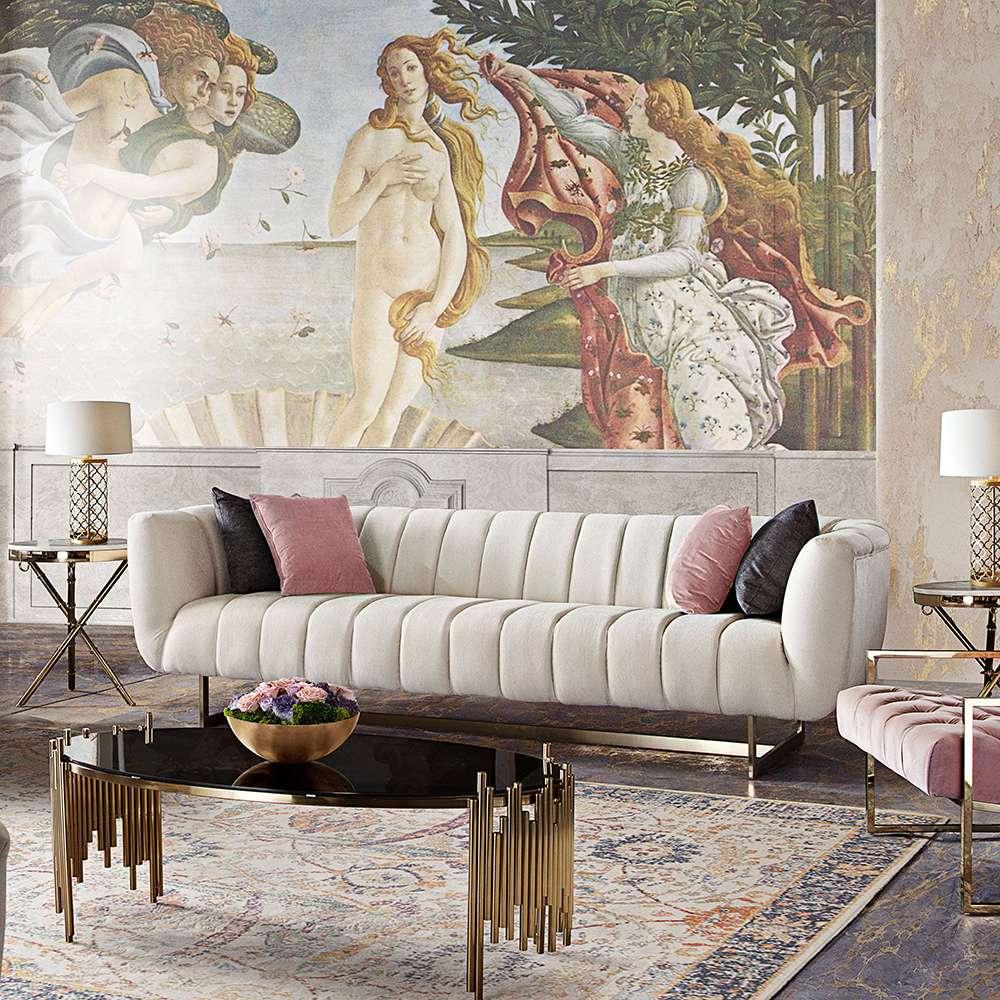 Diamond Sofa - Venus Cream Fabric Sofa w/ Contrasting Pillows & Gold Finished Metal Base - VENUSSOCM veiw 8