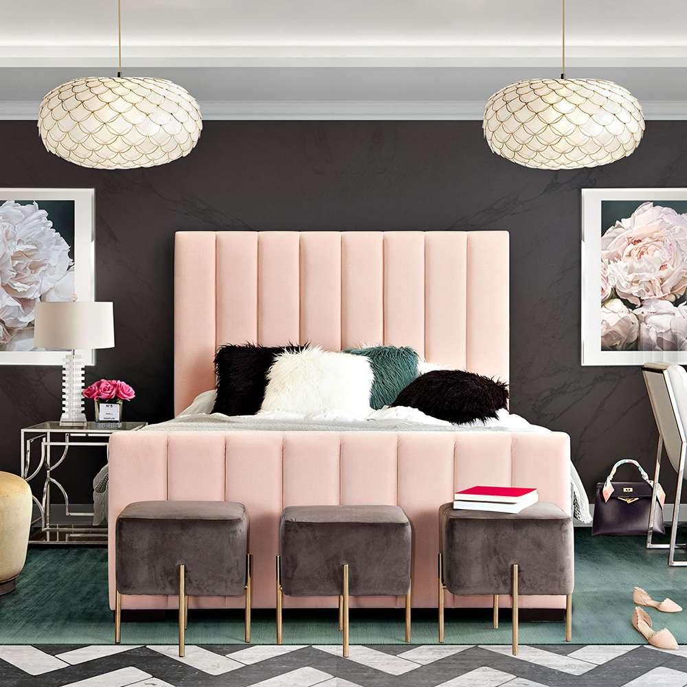 Diamond Sofa - Venus Vertical Channel Tufted Eastern King Bed in Blush Pink Velvet - VENUSPNEKBED_CLOSEOUT veiw 5