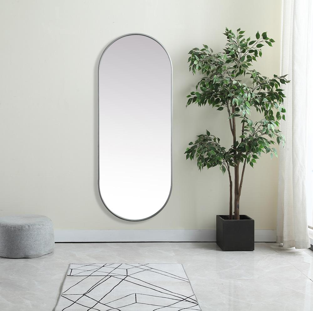 Elegant Furniture & Lighting - Asha Metal Frame Oval Mirror 24x60 Inch in Silver - MR2A2460SIL view 2