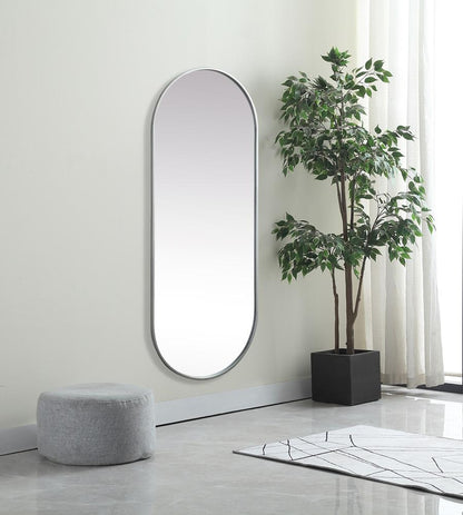 Elegant Furniture & Lighting - Asha Metal Frame Oval Mirror 24x60 Inch in Silver - MR2A2460SIL view 3