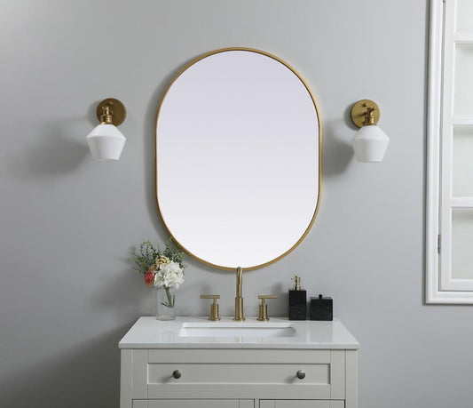 Elegant Furniture & Lighting - Asha Metal Frame Oval Mirror 27x36 Inch in Brass - MR2A2736BRS view 2