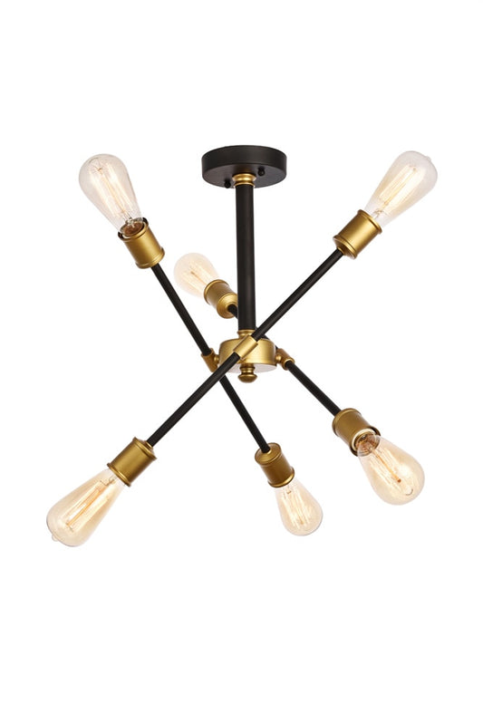 Elegant Furniture & Lighting - Axel Flushmount D17.1 H16.6 Lt:6 Black and Brass Finish - LD8003D17BK veiw 1