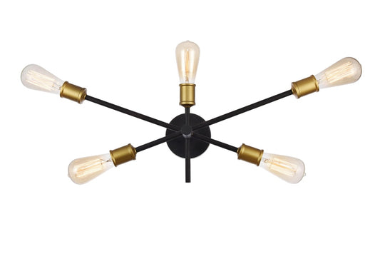 Elegant Furniture & Lighting - Axel Wall Sconce D24.7 H9.9 Lt:5 Black and Brass Finish - LD8003W24BK veiw 1