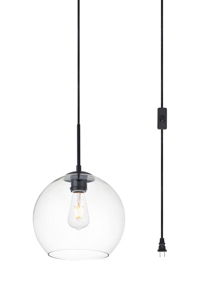 Elegant Furniture & Lighting - Baxter 1 Light Black plug-in Pendant With Clear Glass - LDPG2212BK view 2