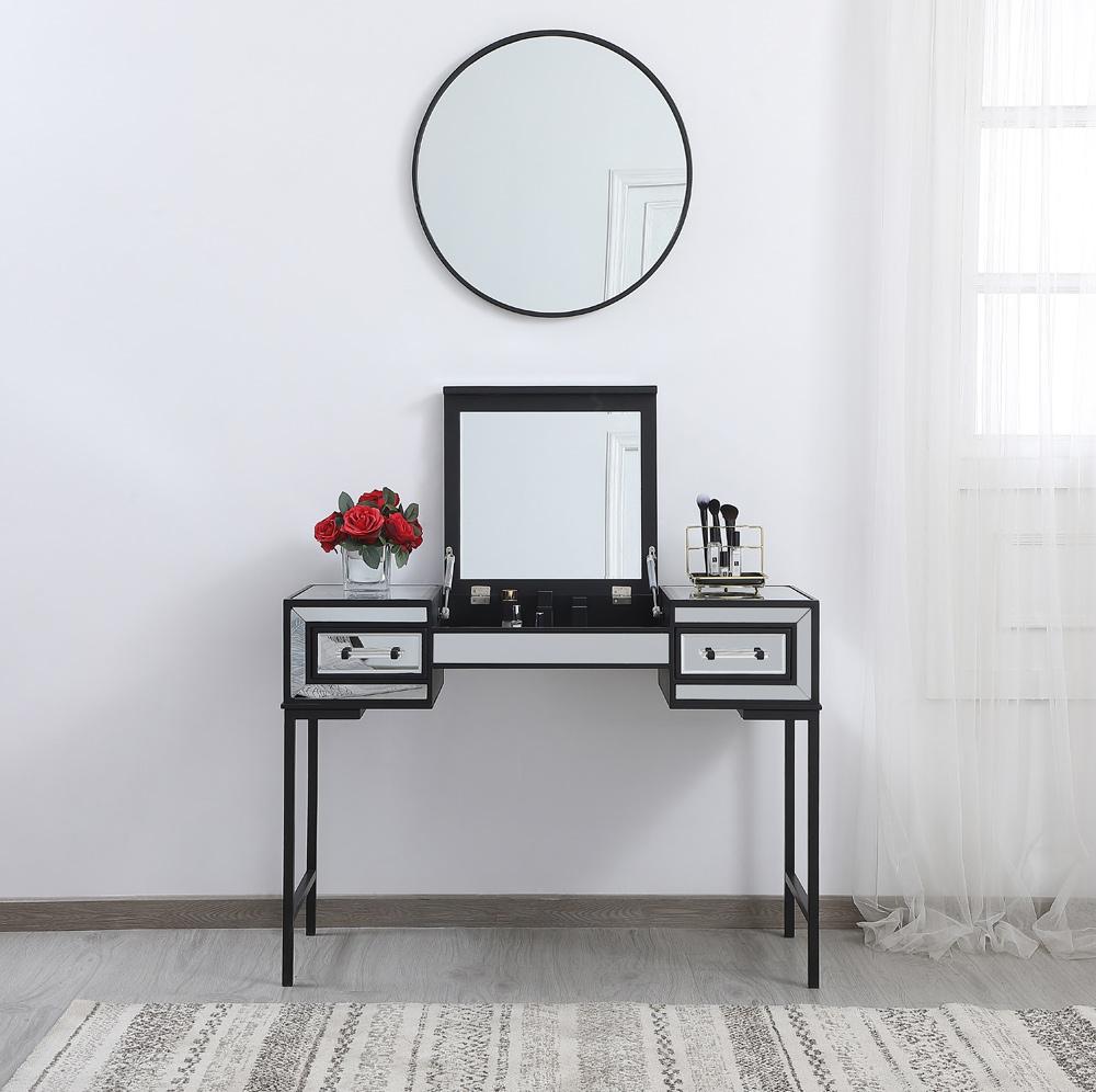 Elegant Furniture & Lighting - Beau 42 inch mirrored flip top vanity table in black - MF73020BK veiw 2