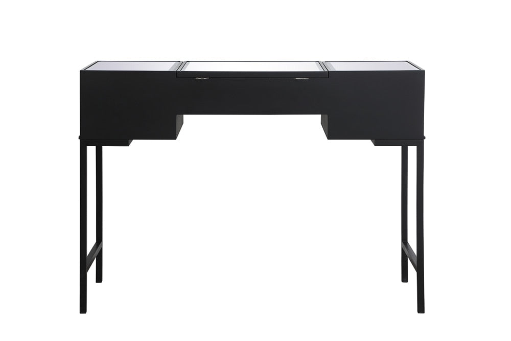 Elegant Furniture & Lighting - Beau 42 inch mirrored flip top vanity table in black - MF73020BK veiw 3