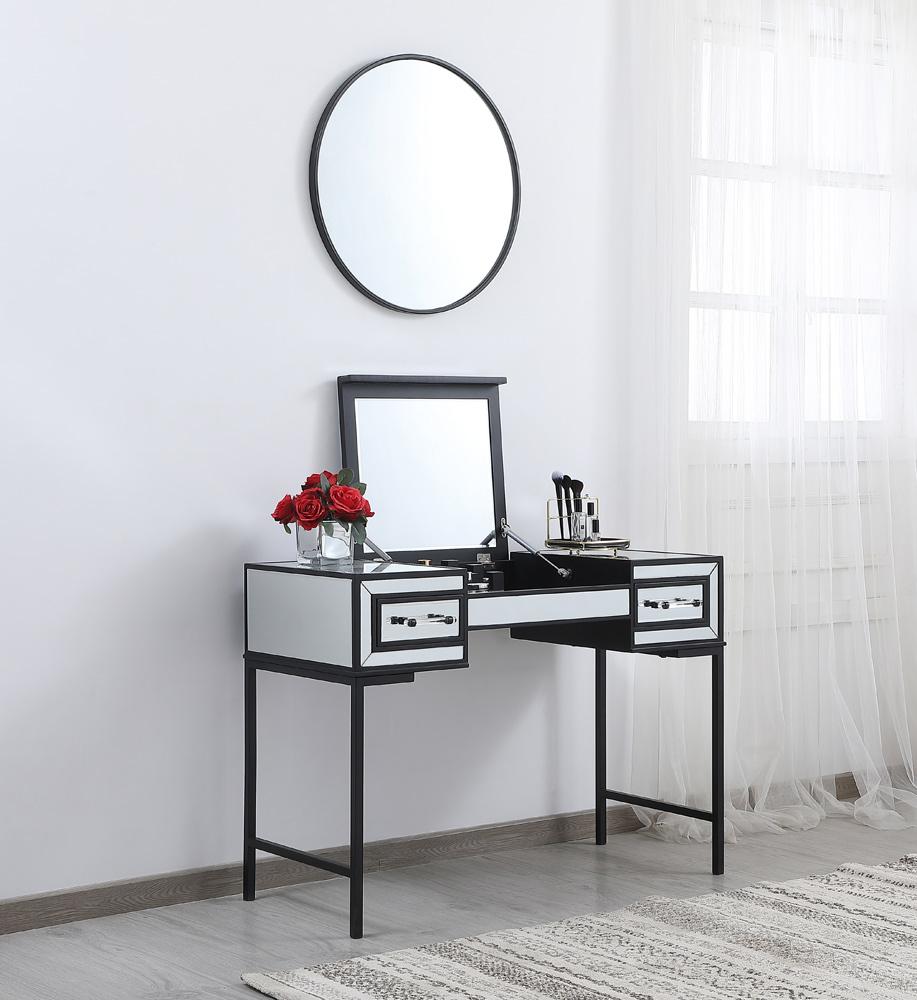 Elegant Furniture & Lighting - Beau 42 inch mirrored flip top vanity table in black - MF73020BK veiw 4
