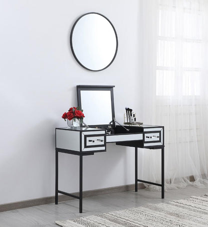 Elegant Furniture & Lighting - Beau 42 inch mirrored flip top vanity table in black - MF73020BK veiw 4