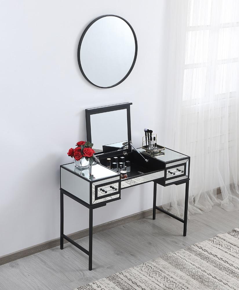 Elegant Furniture & Lighting - Beau 42 inch mirrored flip top vanity table in black - MF73020BK veiw 5