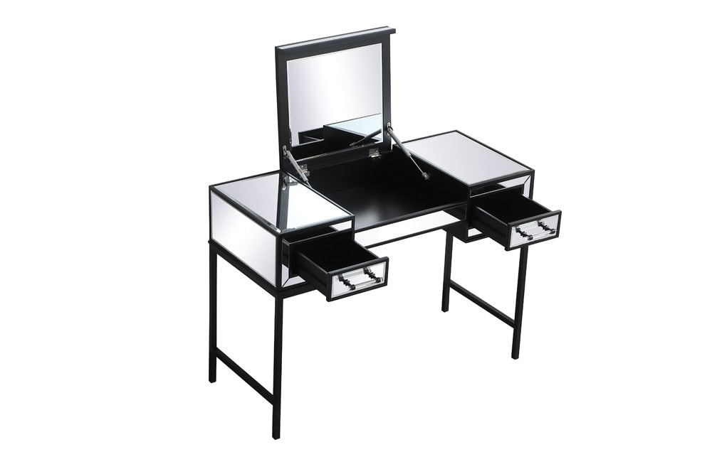 Elegant Furniture & Lighting - Beau 42 inch mirrored flip top vanity table in black - MF73020BK veiw 8