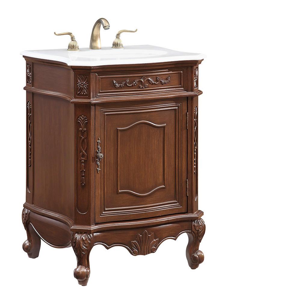 Elegant Furniture & Lighting - Berkshire 24 inch Single Bathroom vanity in Coffee with ivory white engineered marble - VF-1031-VW veiw 3
