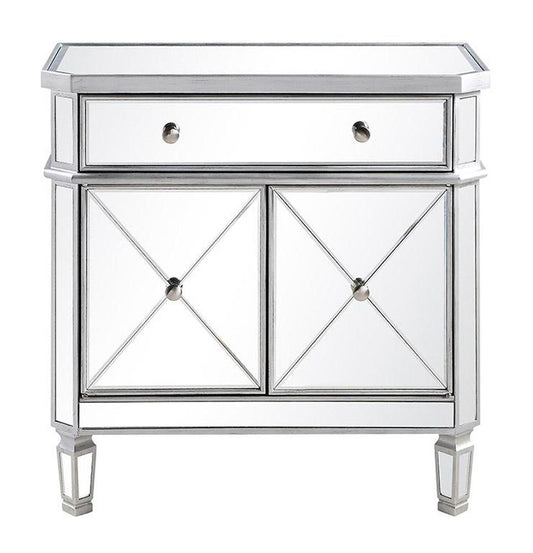 Elegant Furniture & Lighting - Contempo 1 Drawer 2 Door Cabinet 32 in. x 16 in. x 32 in. in silver Clear - MF6-1002SC view 1