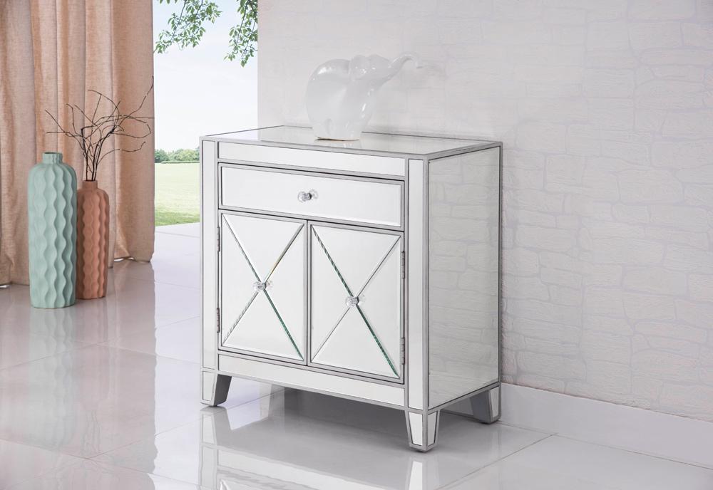 Elegant Furniture & Lighting - Contempo 1 Drawer 2 Doors Cabinet 28 in. x 13-1/4 in. x 28-1/4 in. in silver paint - MF6-1034 veiw 3