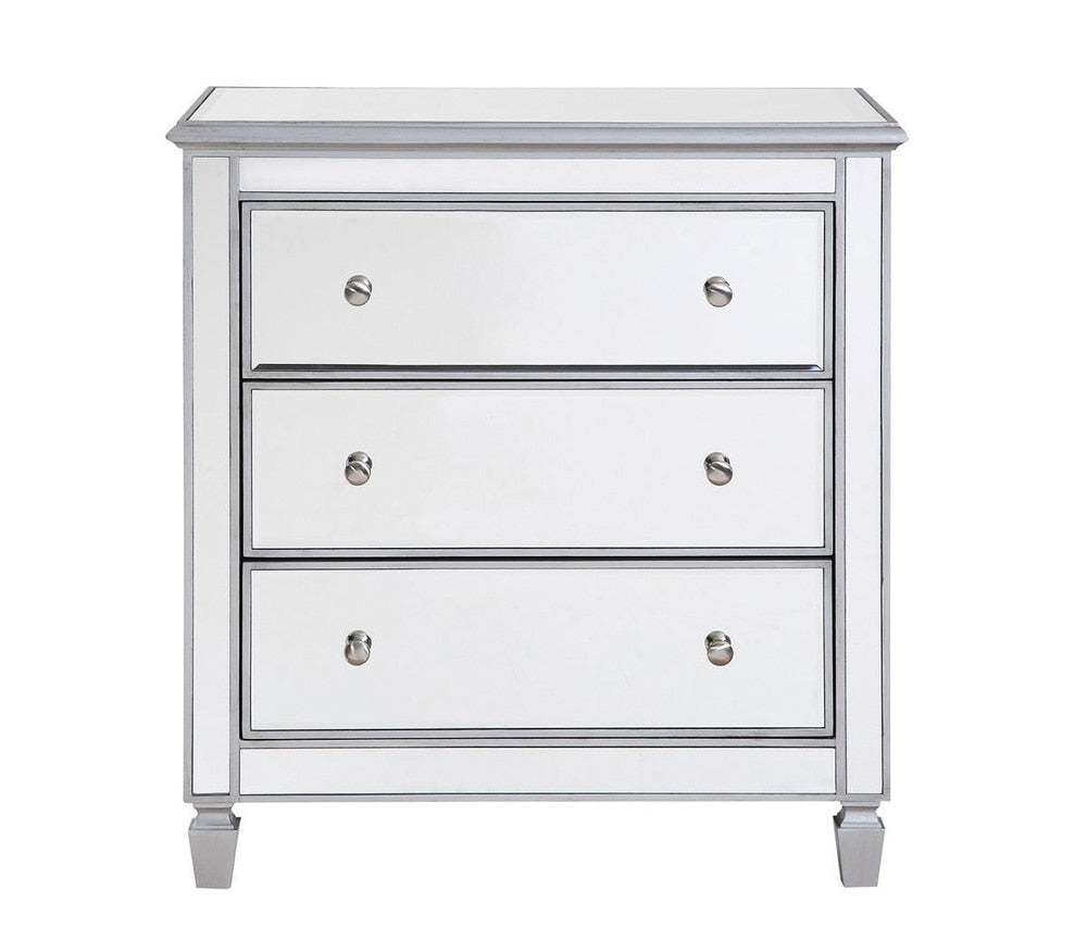 Elegant Furniture & Lighting - Contempo 3 Drawer Bedside Cabinet 33 in.x 18 in.x 32 in. in silver paint - MF6-1019S veiw 8