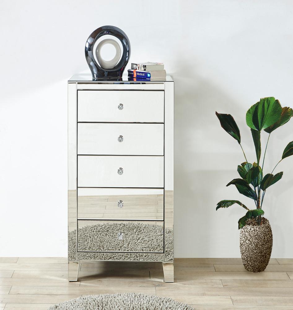 Elegant Furniture & Lighting - Contempo 5 Drawer Chest 24 in x 18 in x 45 in.in clear mirror - MF6-1051 veiw 2
