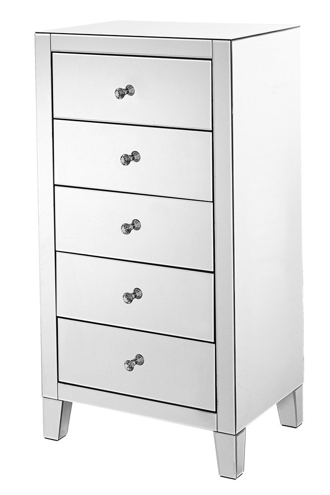 Elegant Furniture & Lighting - Contempo 5 Drawer Chest 24 in x 18 in x 45 in.in clear mirror - MF6-1051 veiw 3