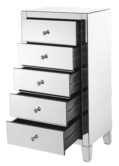 Elegant Furniture & Lighting - Contempo 5 Drawer Chest 24 in x 18 in x 45 in.in clear mirror - MF6-1051 veiw 4