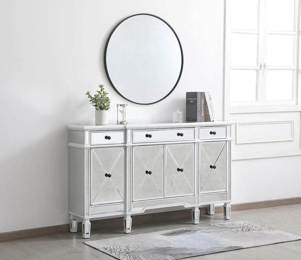 Elegant Furniture & Lighting - Contempo 60 inch mirrored credenza in antique white - MF6-1001AW veiw 4