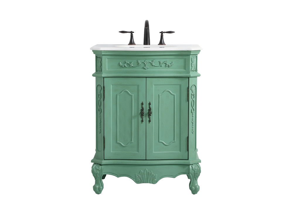 Elegant Furniture & Lighting - Danville 27 inch Single Bathroom vanity in vintage mint with ivory white engineered marble - VF10127VM-VW veiw 1