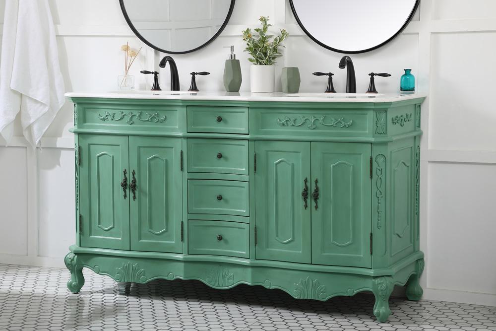 Elegant Furniture & Lighting - Danville 60 inch double bathroom vanity in vintage mint - VF10160DVM veiw 9
