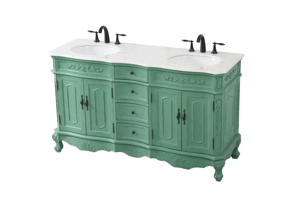 Elegant Furniture & Lighting - Danville 60 inch double bathroom vanity in vintage mint - VF10160DVM veiw 15