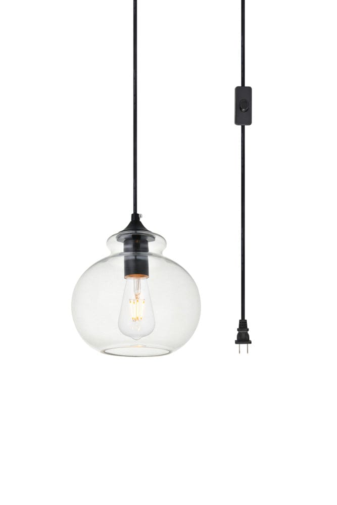 Elegant Furniture & Lighting - Destry 1 Light Black plug-in Pendant With Clear Glass - LDPG2245BK view 2
