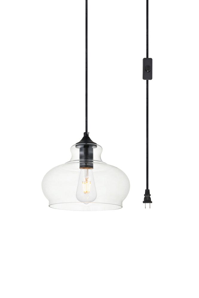 Elegant Furniture & Lighting - Destry 1 Light Black plug-in Pendant With Clear Glass - LDPG2246BK view 2