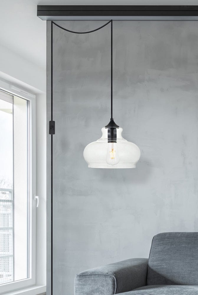 Elegant Furniture & Lighting - Destry 1 Light Black plug-in Pendant With Clear Glass - LDPG2246BK view 5