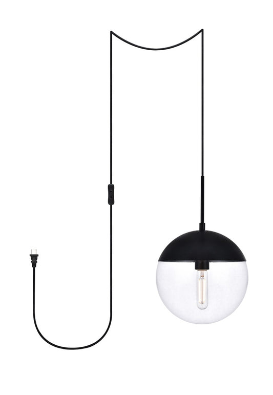 Elegant Furniture & Lighting - Eclipse 1 Light Black plug in pendant With Clear Glass - LDPG6033BK veiw 1