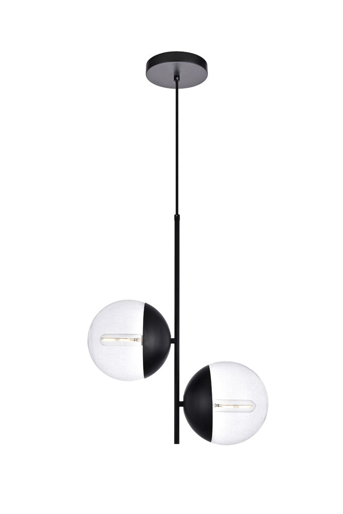 Elegant Furniture & Lighting - Eclipse 2 Lights Black Pendant With Clear Glass - LD6117BK veiw 1