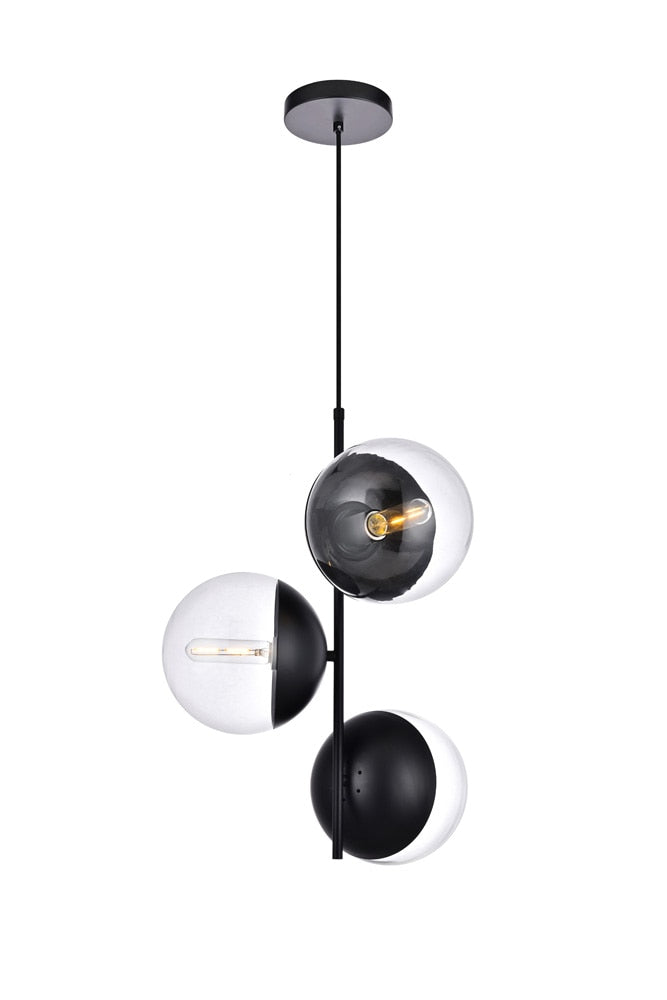 Elegant Furniture & Lighting - Eclipse 3 Lights Black Pendant With Clear Glass - LD6123BK veiw 1
