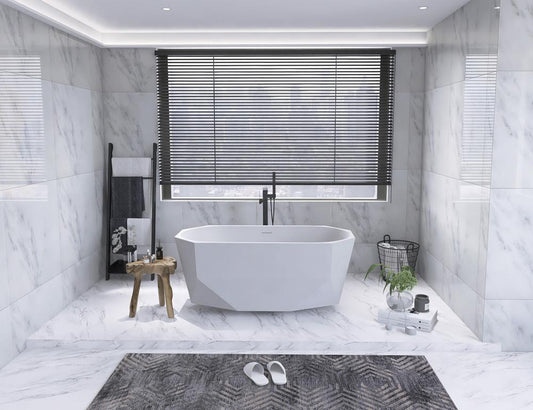 Elegant Furniture & Lighting - Ethen 59 inch soaking diamond style bathtub in glossy white - BT21159GW view 2