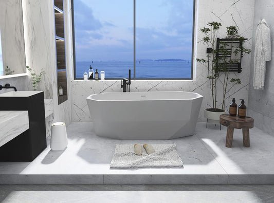 Elegant Furniture & Lighting - Ethen 67 inch soaking diamond style bathtub in glossy white - BT21167GW view 2
